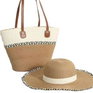 Hot Selling Seaside Summer Holiday Straw Tote <b>Bag</b> <b>Hat</b> Set 2 Pcs Zipper Closure Travel Women Handmade Woven Beach <b>Bag</b> - Product Image 1