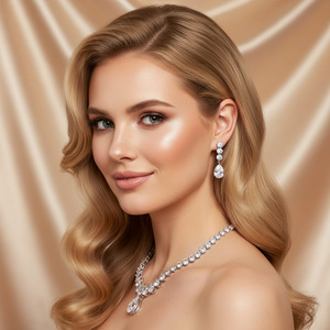 Collar de tenis con pendientes colgantes de latón de lujo estilo <span class=keywords><strong>Chamilia</strong></span>, con cristales de circonita cúbica rosa brillante talla pera, accesorios de boda - Product Image 4