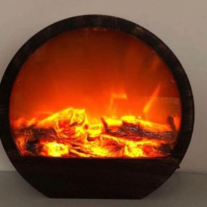 Cheminée électrique à LED avec flamme simulée, cadre rond en bois, lumière jaune, pour la décoration de la maison - Product Image 1
