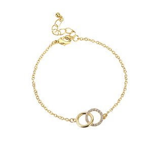 Pulsera de latón con diseño de doble círculo para mujer, cadena fina, chapado en oro PVD de 18k, circonita, amuleto de moda, en stock - Product Image 4