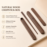 Baguettes en bois réutilisables avec boîte en noyer, étui portable pour baguettes avec couvercle coulissant, ensemble de couverts pour la maison, le bureau et l'extérieur, idéal comme cadeau