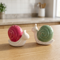 Ensemble salière et poivrière en céramique en forme d'escargot, distributeur d'épices animalier, écologique, anti-fuite, rose et vert, décoration de table de cuisine, compatible micro-ondes