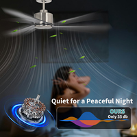 Ventilateur de plafond élégant en nickel brossé de 52 pouces avec moteur CC, économie d'énergie, fonctionnement silencieux, sans lumière