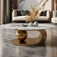 Meubles de salon de luxe Nodric, table basse ronde moderne en acier inoxydable avec plateau en marbre ardoise et métal doré pour usage hôtelier