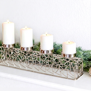 Support de bougie en métal argenté Glow Archieve, porte-bougie à 4 piliers, résistant à la chaleur, décoration de Noël pour la maison - Product Image 1