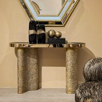 Nouvelle table console d'entrée de luxe au design italien avec laiton italien importé, pièce de porche de luxe en pierre pour