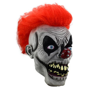 Masque en latex pour adulte pour fête d'Halloween, design <span class=keywords><strong>de</strong></span> <span class=keywords><strong>clown</strong></span> maléfique qui rit, avec des cheveux rouges, une grande <span class=keywords><strong>bouche</strong></span> et des crocs, masque facial imprimé à la main - Product Image 4