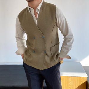 Gilet da Uomo Slim-Fit Versatile Doppio Petto <span class=keywords><strong>in</strong></span> <span class=keywords><strong>Lana</strong></span> con Scollo a V <span class=keywords><strong>Panciotto</strong></span> Senza Maniche <span class=keywords><strong>in</strong></span> Maglia per Tre Stagioni Autunno Inverno - Product Image 5