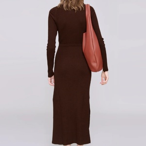 Vestido de Lana para Mujer, Marca Propia, Nuevo Modelo de Primavera, Estilo Casual, Cuello Alto, Elegante, Vintage, Recto, Maxi, Estilo Francés - Product Image 2