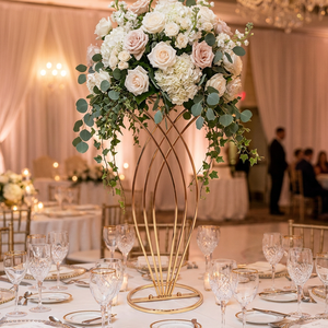 Gold Metal Flower Stand Twisted Mermaid Floral Riser Centerpiece Vases for Wedding <b>Table</b> <b>Party</b> - Product Image 3
