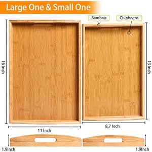 Juego de 2 Bandejas de Servir de Bambú con Asas, Ecológicas, para Cama, Sofá, Cocina, Bandeja Rectangular para Comida, Café, Té, Decorativa - Product Image 3