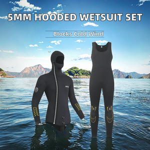 Traje de Neopreno Negro de 5mm con Capucha, Unisex, de 2 Piezas, con Cierre Frontal, Antibacteriano, para Snorkel, Buceo y Pesca - Product Image 2