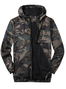 dropshipping Men's <b>Camo</b> Hooded <b>Jacket</b>, 100% Polyester Preppy Style, Long Sleeve Zip-Up Sport Coat with Regular Fit and Woven - Product Image 4