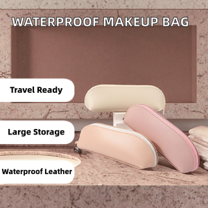 Grande trousse de toilette en cuir PU avec fermeture éclair, organiseur de pinceaux de maquillage, étui à crayons imperméable, pochette de voyage portable - Product Image 2