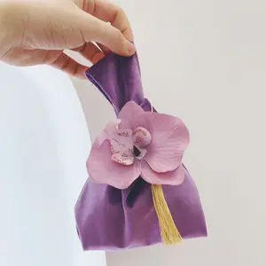 Tas permen bunga gaya Jepang permen beludru spesial pernikahan tas tangan pernikahan