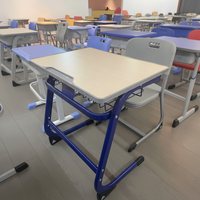 Bureau d'école ergonomique populaire, ensemble bureau et chaise individuels pour étudiant, table d'étude en bois avec chaise en PE, finition revêtement en poudre époxy