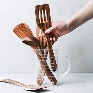Premium Kwaliteit Non-Stick Lepel Acacia Hout Gebruiksvoorwerp Koken Spatel Turner Sleuf Lepel Platte Houten Spatel <span class=keywords><strong>Set</strong></span>