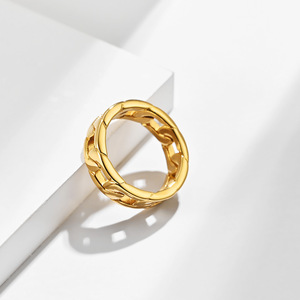18K PVD Gold Plated Stainless <b>Steel</b> Cuban Braided <b>Ring</b> | Waterproof, Hypoallergenic, No Fade, Men's Jewelry - Product Image 2
