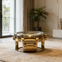 Table basse de style montre créative personnalisée, cadre en fibre de verre, mobilier d'intérieur de luxe doré, grand bureau rond pour canapé