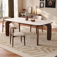 Ensemble de table à manger au design moderne et simple, avec plateau en dalle de roche et pieds en bois, 6 places, pour la maison et l'hôtellerie, vente en gros économique et créative