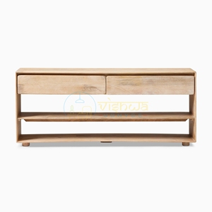 Modern Natural Wood TV <b>Unit</b> with Dual Drawers and <b>Open</b> <b>Shelves</b> Minimalist Scandinavian Entertainment Console Living Room - Product Image 3