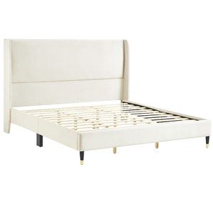 Beige Velvet Modern Adjustable <b>Convertible</b> Wingback Platform Soft <b>Bed</b> King - Product Image 4