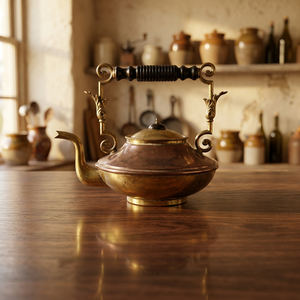 Théière vintage en métal avec couvercle et poignée ornée, bouilloire à eau - Product Image 3