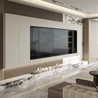 Meuble TV suspendu moderne à LED avec plaque de fond en grille, hôtel et salon, meubles en bois, décoration intérieure pratique et élégante