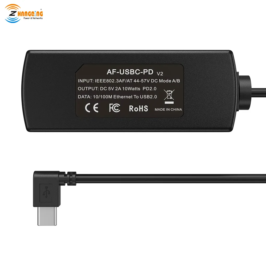 Convertisseur de pilote AF-USBC-PD POE IEEE 802.3af PoE à USB-C alimentation et données Ethernet avec un câble adaptateur 5V PoE chargeur de tablette