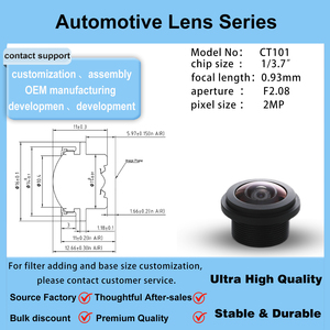 Objectif automobile 2MP, format d'image 1/3,7 pouces, longueur focale 0,93 mm, ouverture F2,08, pour caméra <span class=keywords><strong>de</strong></span> recul <span class=keywords><strong>de</strong></span> voiture - Product Image 2