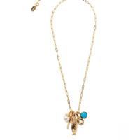 Collar y Pendientes de Acero Inoxidable con Baño de Oro de 18K, Diseño de Pez Pequeño Turquesa, Serie Playa de Verano, Cadena de Eslabones Bohemios de Moda