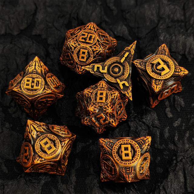 Hot Sale Polyhedral Color Changing Spaceship Elements Solid Metal Dice Set Tabletop Board Game RPG Accessories DND Metal Dice Se