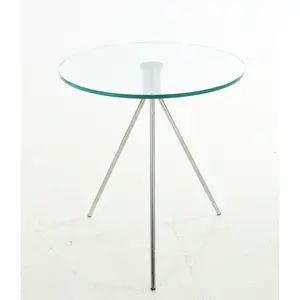 Tavolino da caffè rotondo in vetro temperato economico con gamba cromata in metallo per soggiorno TTT-01