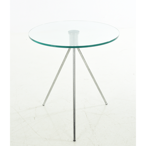 Petite <span class=keywords><strong>table</strong></span> <span class=keywords><strong>basse</strong></span> ronde en <span class=keywords><strong>verre</strong></span> trempé avec pied en métal chromé pour le salon TTT-01 - Product Image 1