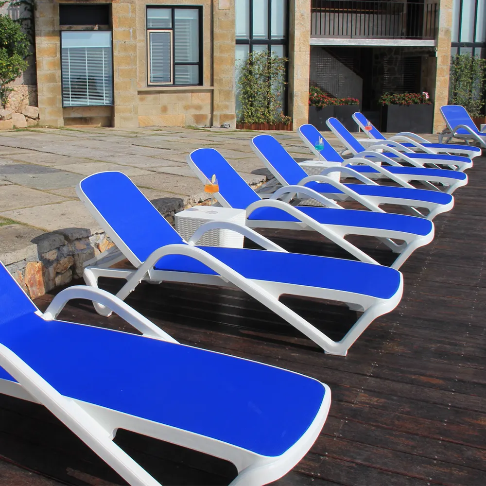 Goedkope Vrije Tijd Verstelbare Outdoor Zonnebank Chaise Lounge Strand Ligstoel Blauw