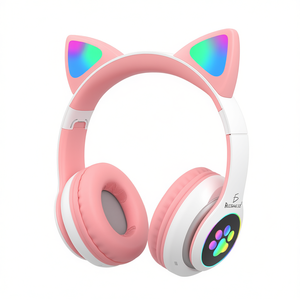 Bluetooth <b>Cat</b> <b>Ear</b> <b>Headphones</b> With LED Luminous Paw Lights, Over-<b>Ear</b> Wireless Stereo Sound, Touch Control, Type-C Charging, Pink - Product Image 1