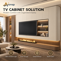 Meuble TV avec insert de cheminée électrique à panneau cannelé LED à lumière ambiante chaude, unité multimédia pour salon, idéal pour projets d'appartements modernes
