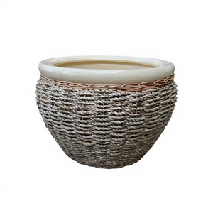 Modern Ceramic Eco-friendly Flower Pot Outdoor Garden Planter Circular Design Glazed Finish 1000 Capacity Flower Green Plant - Product Image 2