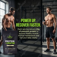 AegleWell Protéine Créatine en Poudre Sachet Individuel, 22g Protéines 5g Créatine Monohydrate pour la Construction Musculaire et l'Entraînement