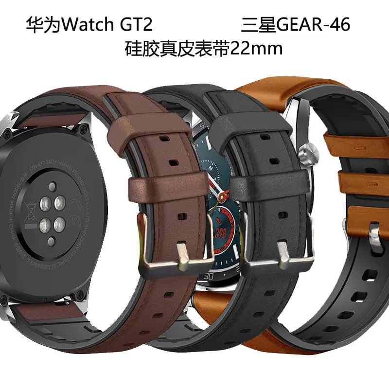 Bracelet de montre en cuir véritable 22mm pour hommes et femmes, fait à la main, Vintage, pour Samsung Gear S4-46,Huawei Watch2 GT