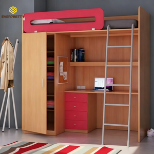 Cama Individual Moderna para Dormitorio Escolar, Cama Alta de Madera con Escritorio, Cajones, Armario y Escalera para Universidad - Product Image 1