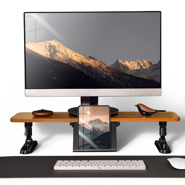 Height Adjustable Real Wood Desk Monitor Stand Weight Baring Dual Screen Working Multiple Scene Application