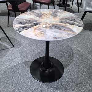 Tavolo da Pranzo Moderno in Marmo Bianco e Nero Stile Nordico per Hotel, Soggiorno, Tavolo da Negoziazione in Lastra di Roccia Semplice - Product Image 2