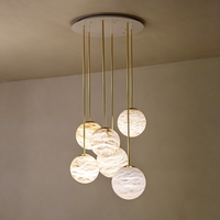 Lustre LED Sphérique Moderne en Albâtre Style Nordique pour Escalier, Salon, Hall, Décoration Intérieure