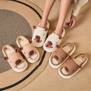 Ciabatte in lino da donna Creative adorabili sandali Fugu per interni casa con suola di lino spesse scarpe sandali con suola morbida - Product Image 4