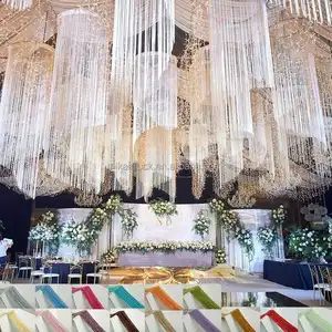 Cortina de corda para decoração de teto de casamento, cortina de linha brilhante para eventos de casamento e hotel