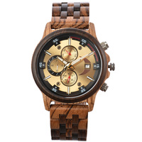 Montre Homme Quartz 2026 Boîtier en Bois Style Affaires Vintage Chronographe Montre Homme Fournisseur Cadeau Personnalisé