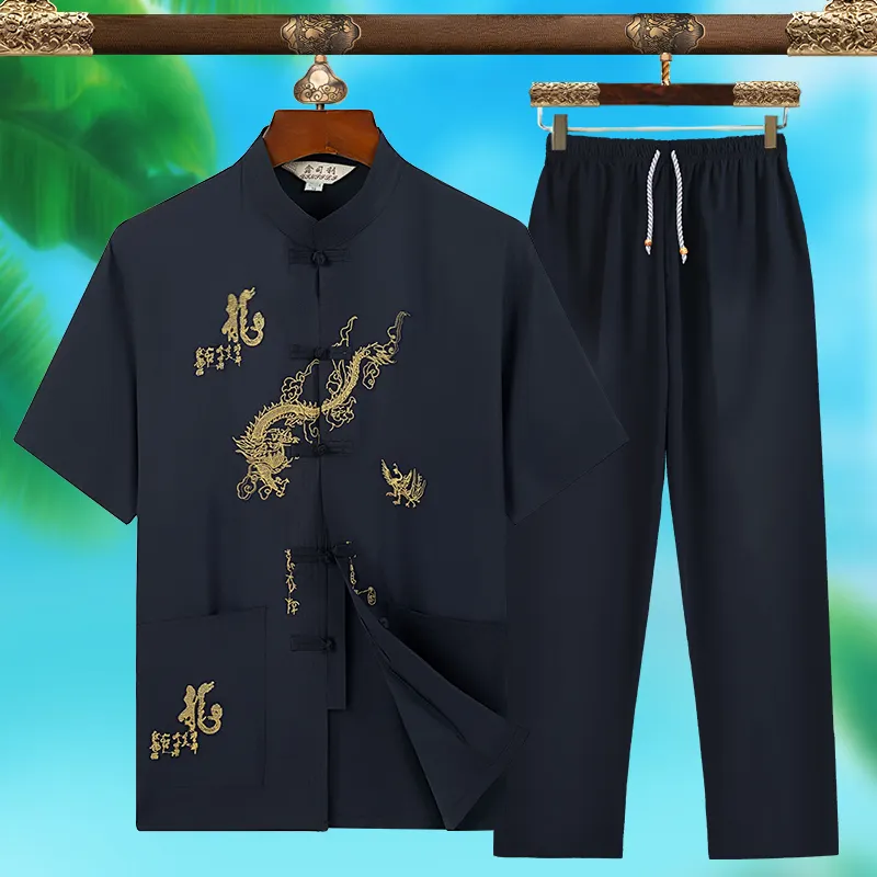 Traditional Chinese Culture Men's Black Plain Chinese Tang Suit