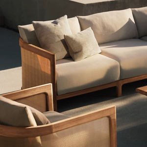 High-<b>end</b> Custom Outdoor Set Northern Europe Style Teak & PE Rattan Anti-Corrosion Sunscreen Garden Furniture - Product Image 1