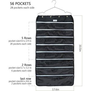 Organisateur de bijoux suspendu, 56 poches à fermeture éclair, noir, pour le rangement des boucles d'oreilles et des bagues, pour femmes et filles, en tissu Oxford - Product Image 3